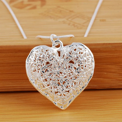 925 Sterling Silver 18-30 Inch Carved Heart Pendant Snake Chain Necklace