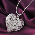 925 Sterling Silver 18-30 Inch Carved Heart Pendant Snake Chain Necklace