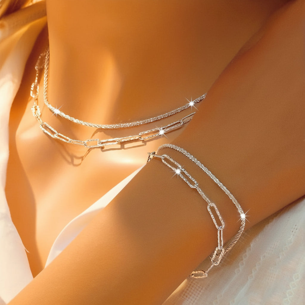 2pcs 925 Sterling Silver Necklace Bracelet set