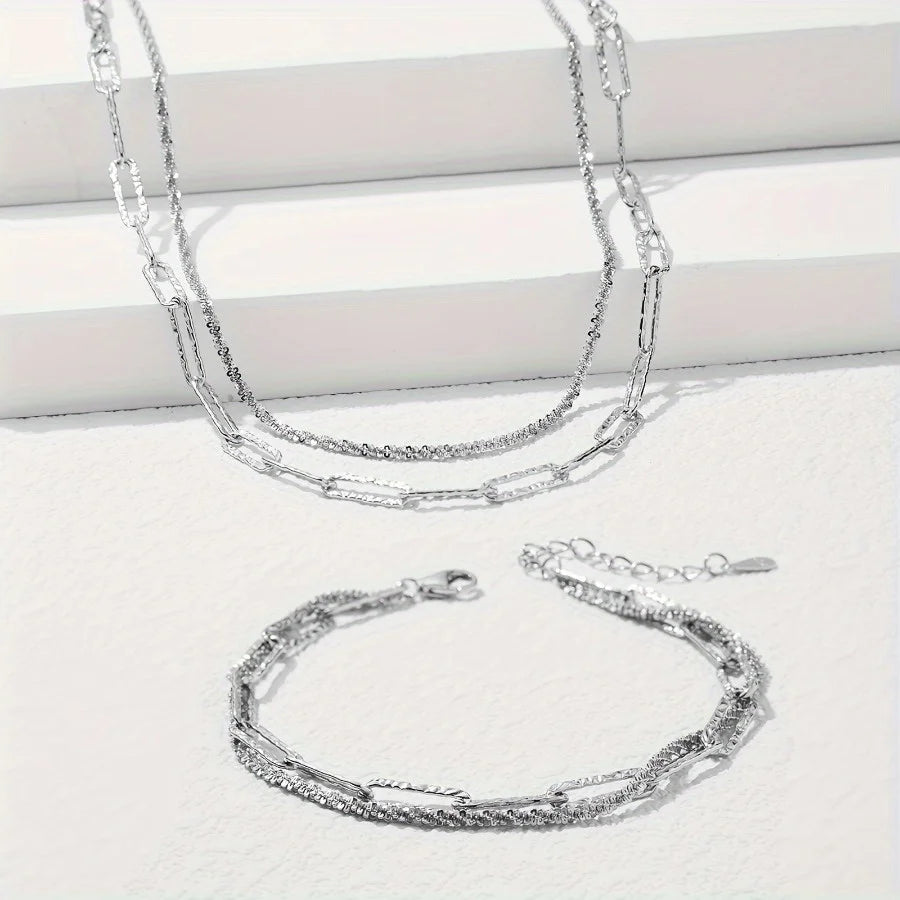 2pcs 925 Sterling Silver Necklace Bracelet set