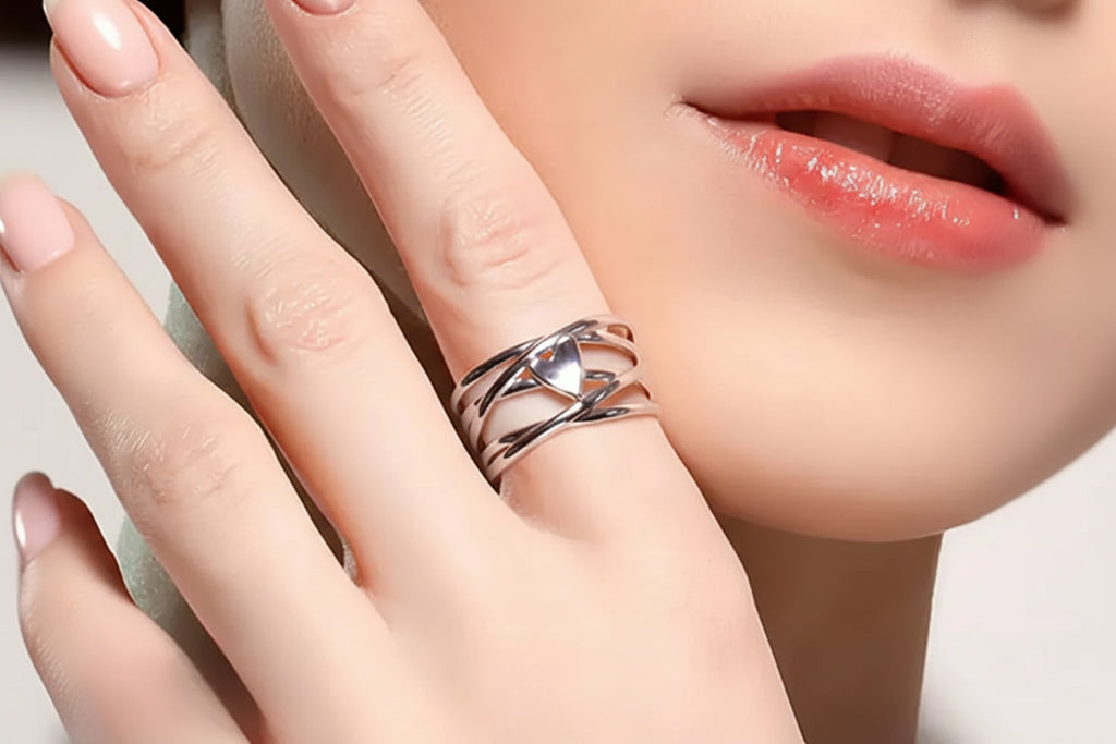 Chic French Style 925 Sterling Silver Heart-Shaped Ring